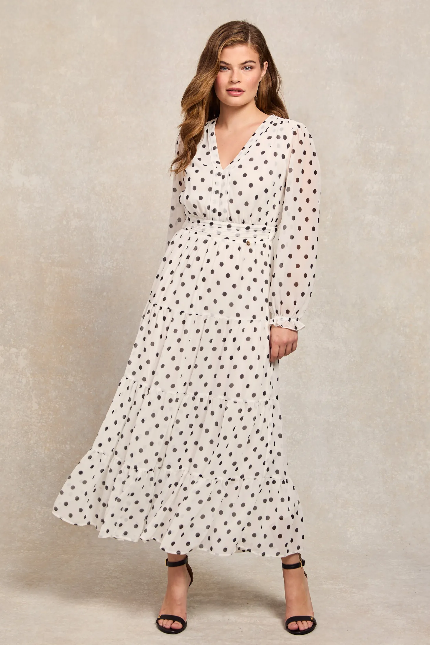 Bella Tiered Maxi Dress (White Black Polka Dot)