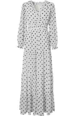 Bella Tiered Maxi Dress (White Black Polka Dot)