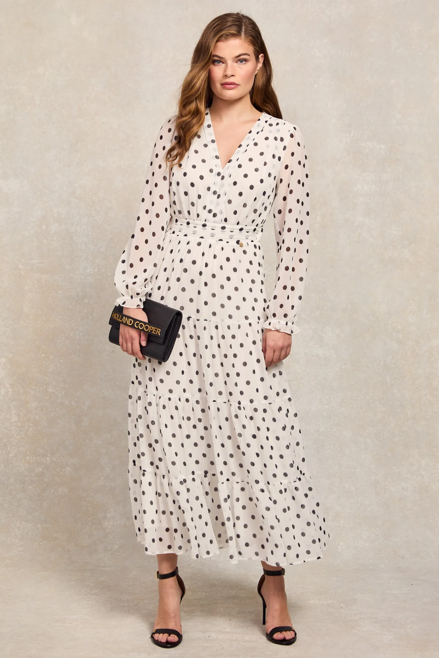Bella Tiered Maxi Dress (White Black Polka Dot)