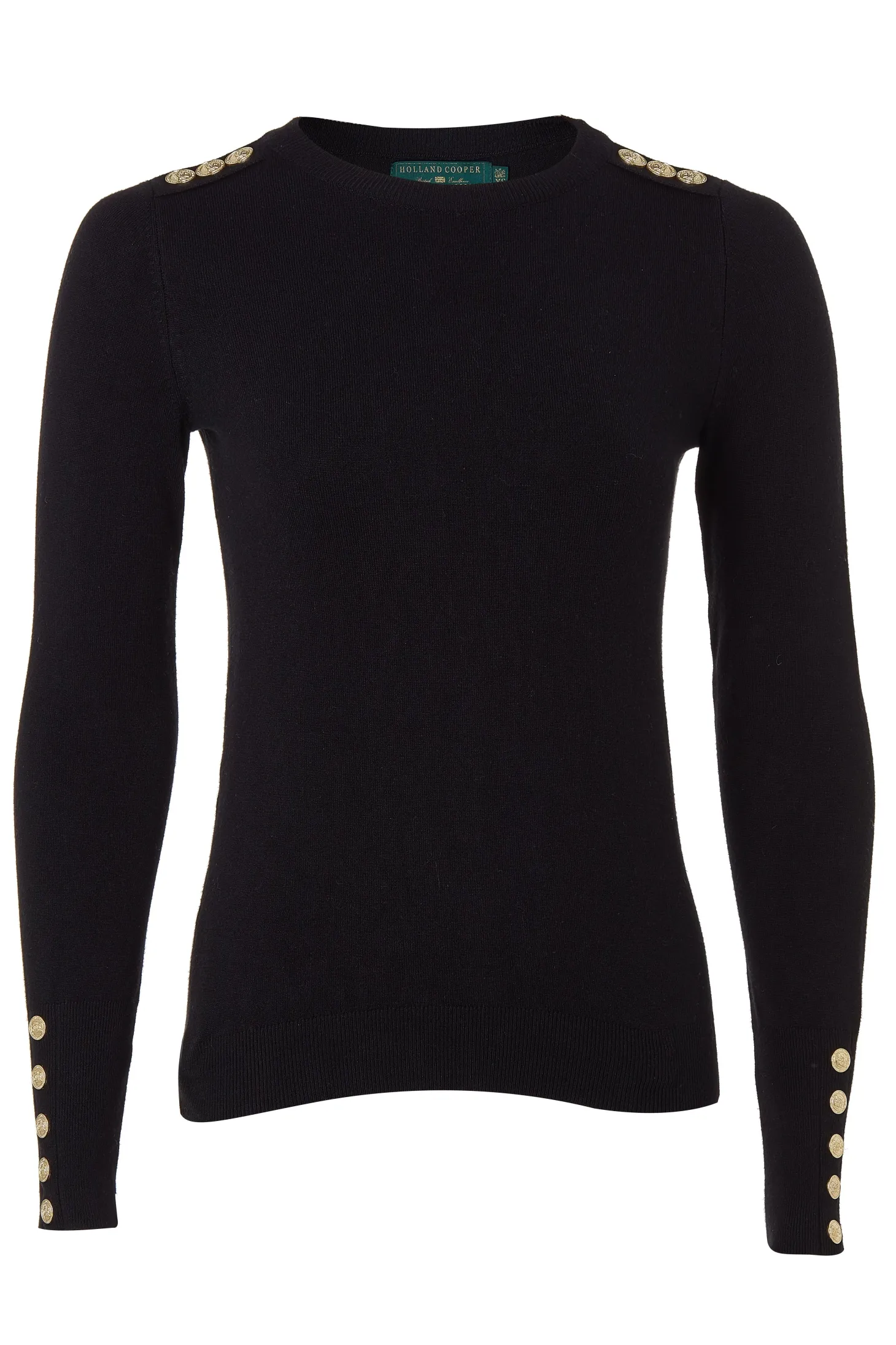 Buttoned Knit Crew Neck (Black)