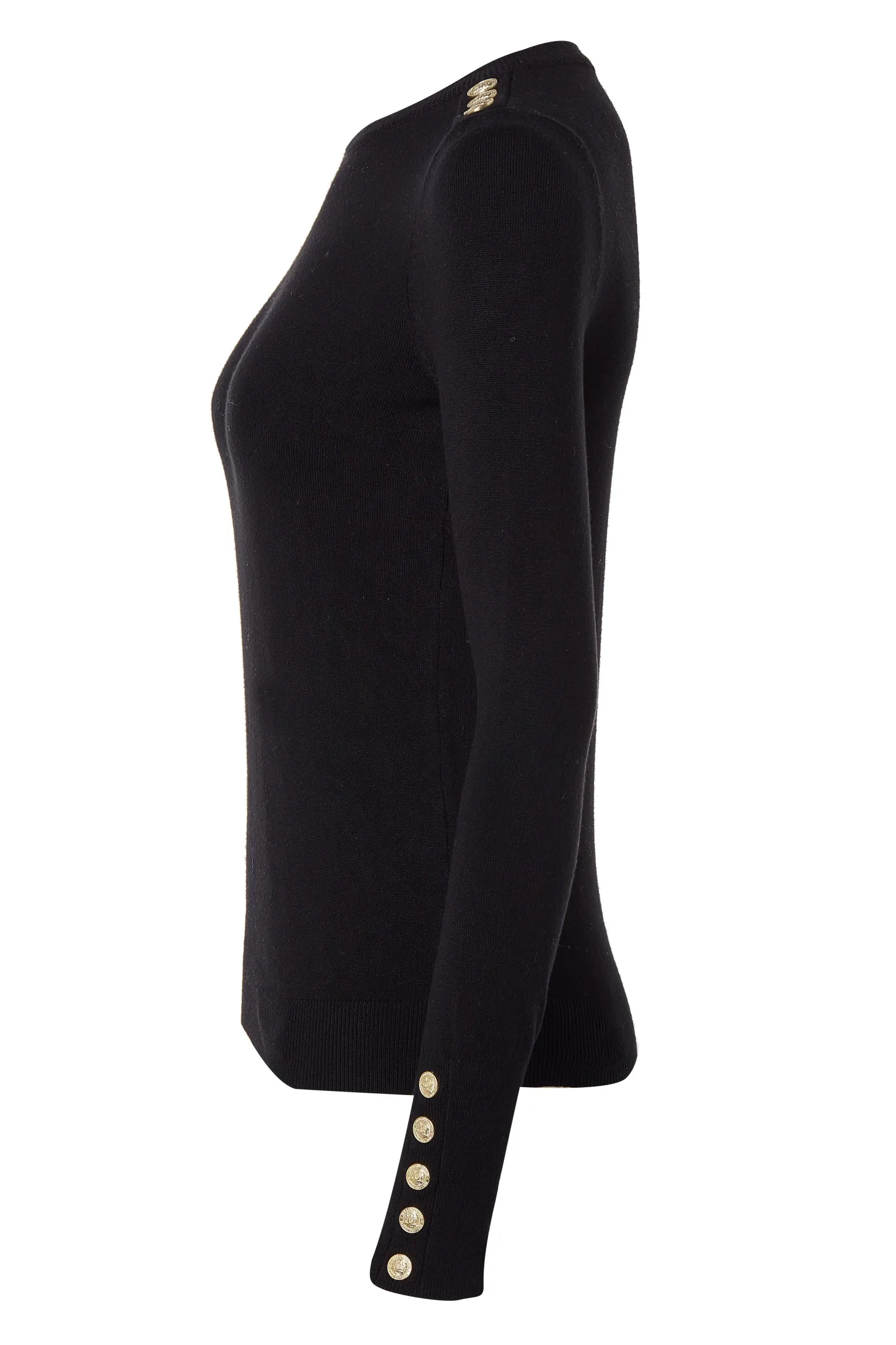 Buttoned Knit Crew Neck (Black)