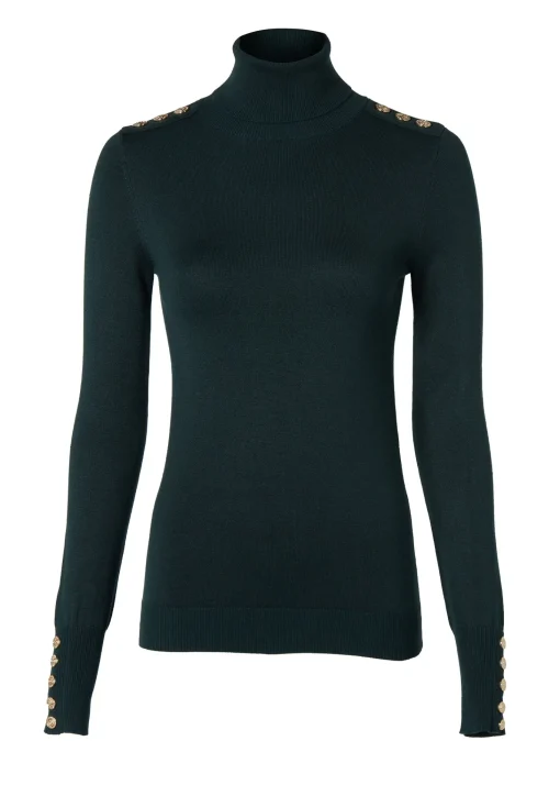 Buttoned Knit Roll Neck (Deep Emerald)