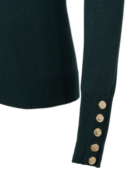 Buttoned Knit Roll Neck (Deep Emerald)