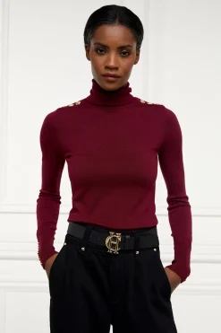 Buttoned Knit Roll Neck (Wine)