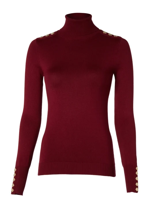 Buttoned Knit Roll Neck (Wine)