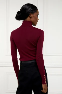 Buttoned Knit Roll Neck (Wine)