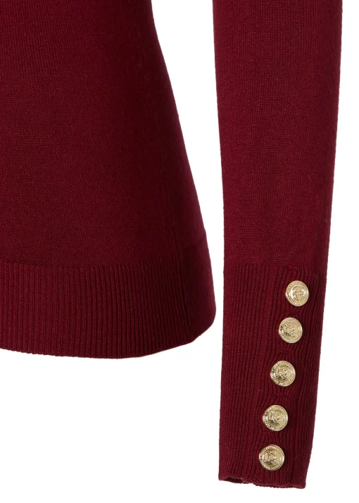Buttoned Knit Roll Neck (Wine)