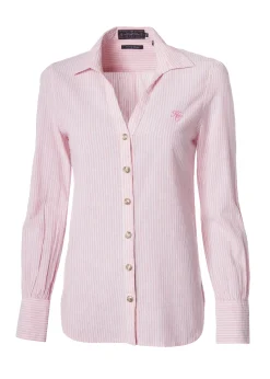 Classic V-Neck Blouse (Pink Stripe)