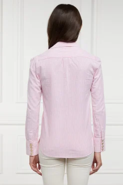 Classic V-Neck Blouse (Pink Stripe)