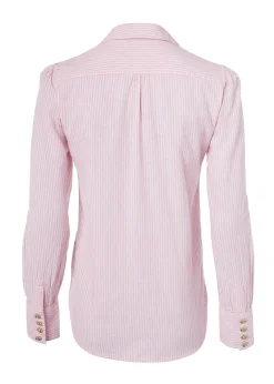 Classic V-Neck Blouse (Pink Stripe)