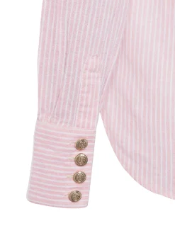 Classic V-Neck Blouse (Pink Stripe)