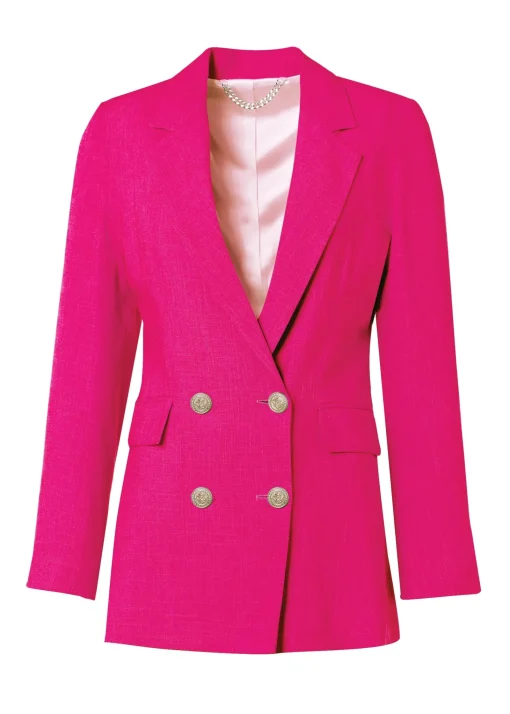 Double Breasted Blazer (Hot Pink Linen)