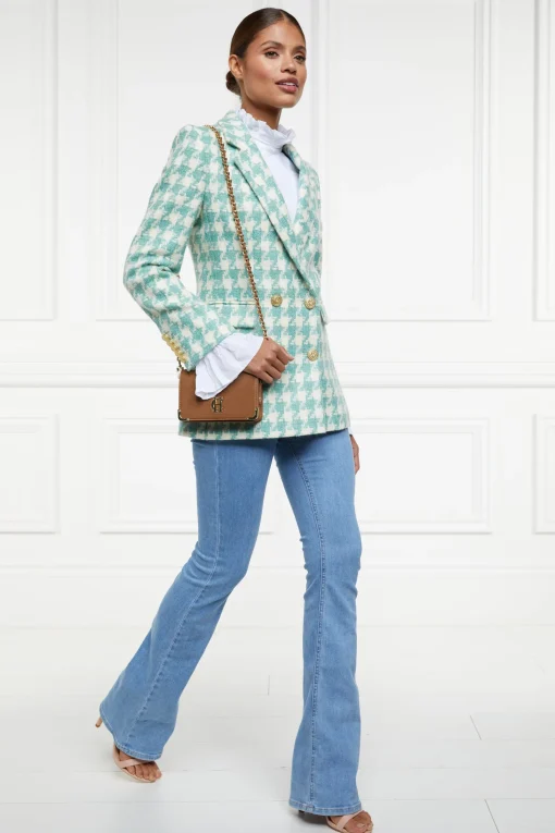 Double Breasted Blazer (Large Scale Teal Houndstooth)