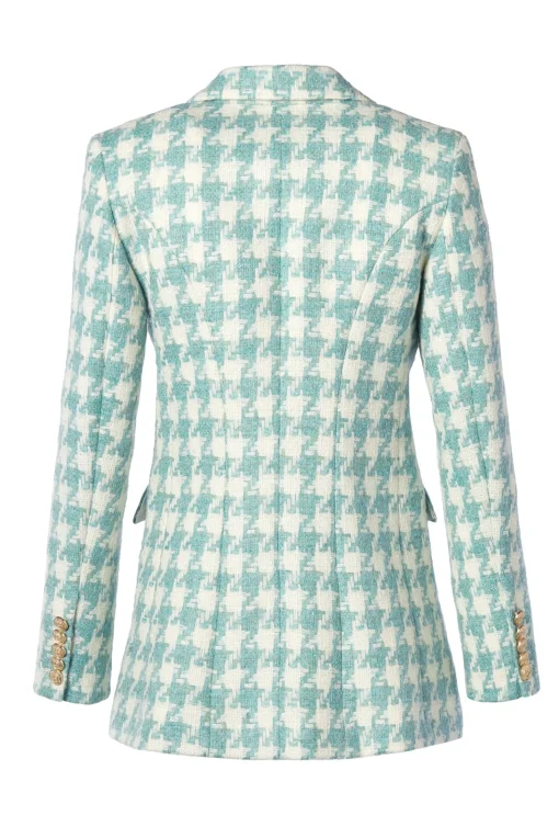 Double Breasted Blazer (Large Scale Teal Houndstooth)