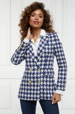 Double Breasted Blazer (Large Scale Navy Houndstooth)