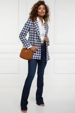 Double Breasted Blazer (Large Scale Navy Houndstooth)