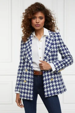 Double Breasted Blazer (Large Scale Navy Houndstooth)
