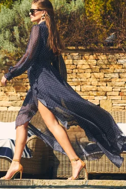 Ellisa Maxi Dress (Navy Polka Dot)