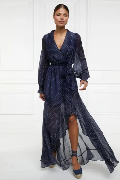 Ellisa Maxi Dress (Navy Polka Dot)