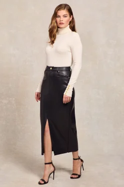 Faux Leather Maxi Skirt (Black)