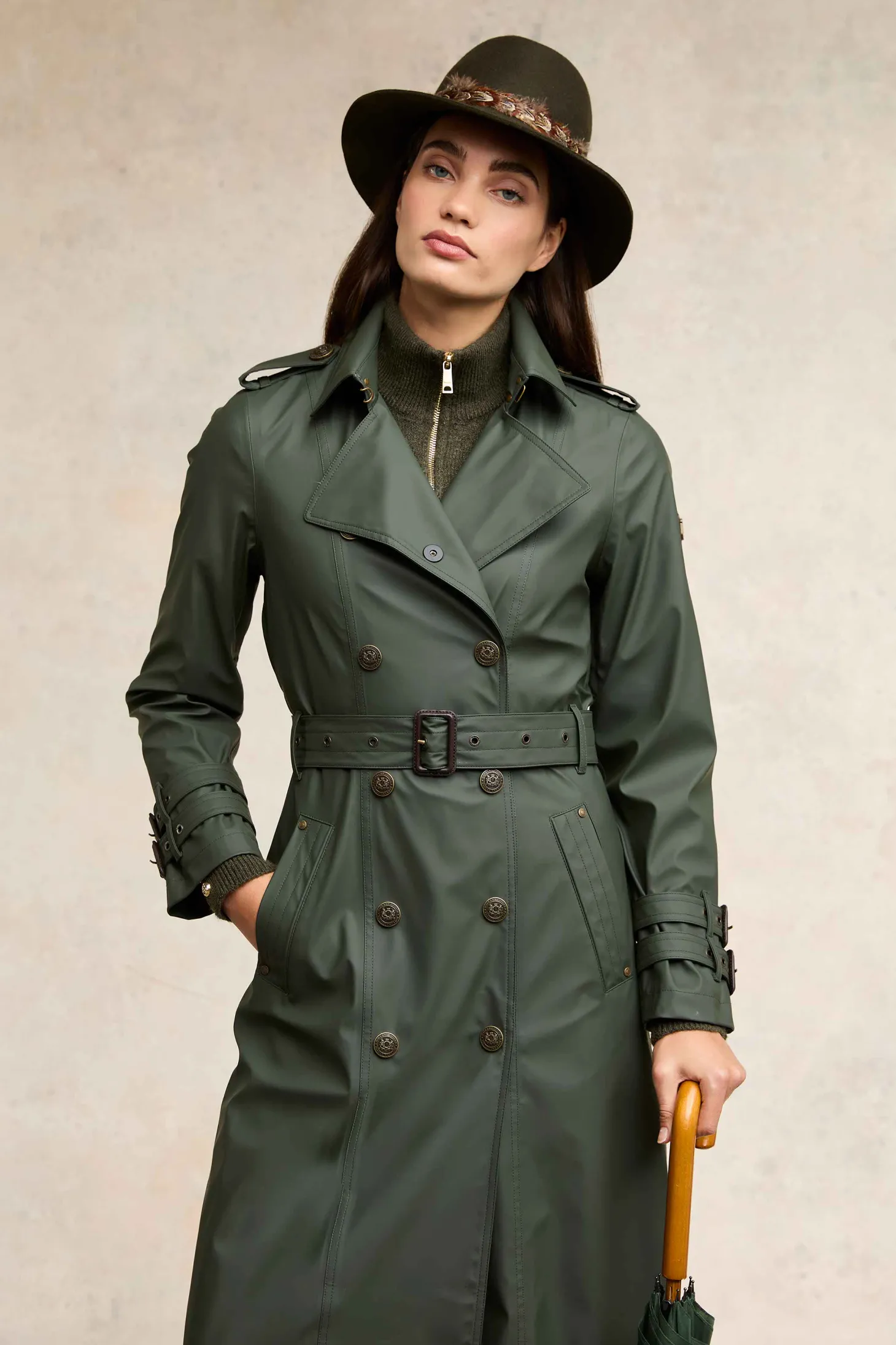 Full Length Kendal Waterproof Trench Coat (Evergreen)