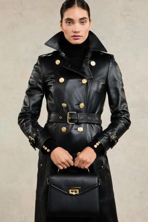 Full Length Marlborough Trench Coat (Valencia Leather Black)