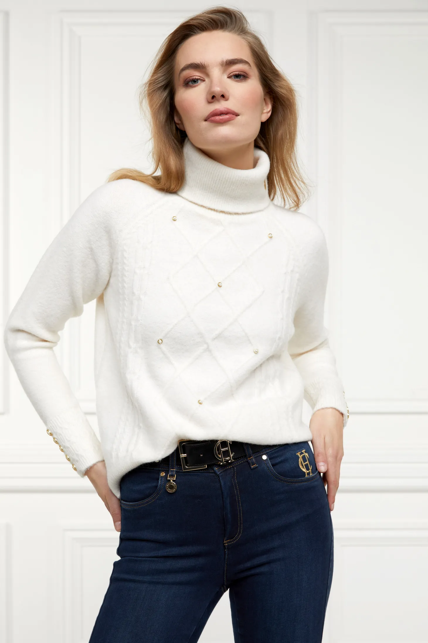 Harlow Roll Neck Knit (Ecru)