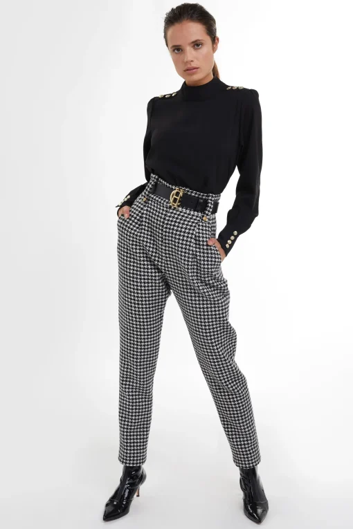 High Waisted Peg Trouser (Houndstooth)