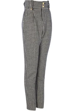 High Waisted Peg Trouser (Houndstooth)