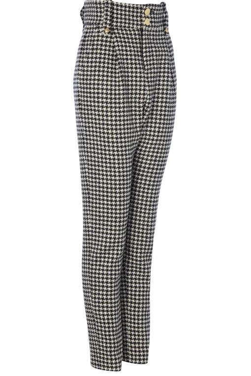 High Waisted Peg Trouser (Houndstooth)