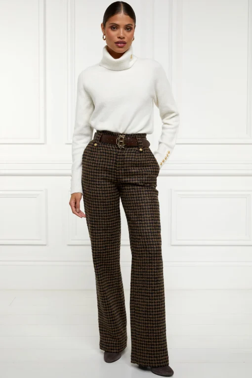 High Waisted Straight Trouser (Chocolate Houndstooth)