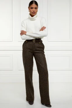 High Waisted Straight Trouser (Chocolate Houndstooth)