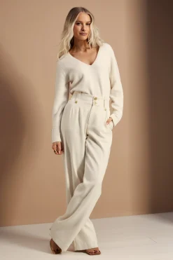 High Waisted Straight Trouser (Ivory)
