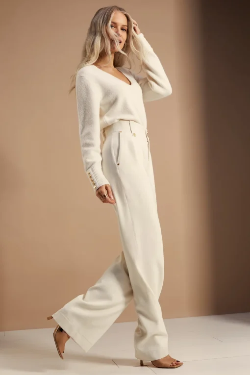 High Waisted Straight Trouser (Ivory)
