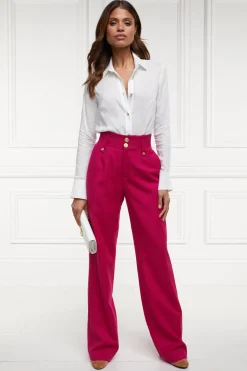 High Waisted Straight Trouser (Hot Pink Barathea)