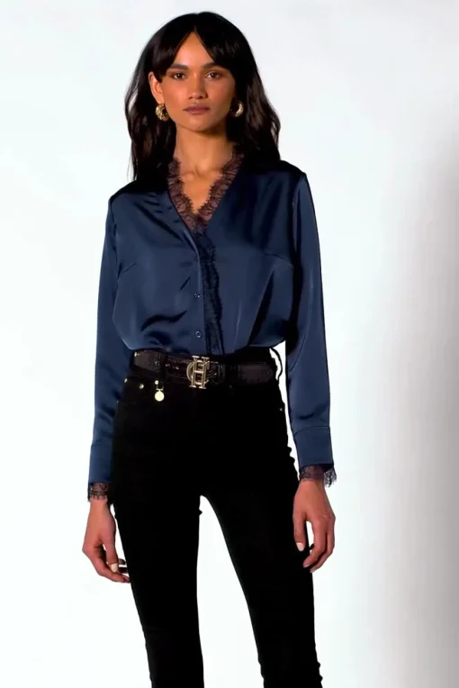 Lace V-Neck Blouse (Ink Navy)