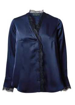Lace V-Neck Blouse (Ink Navy)