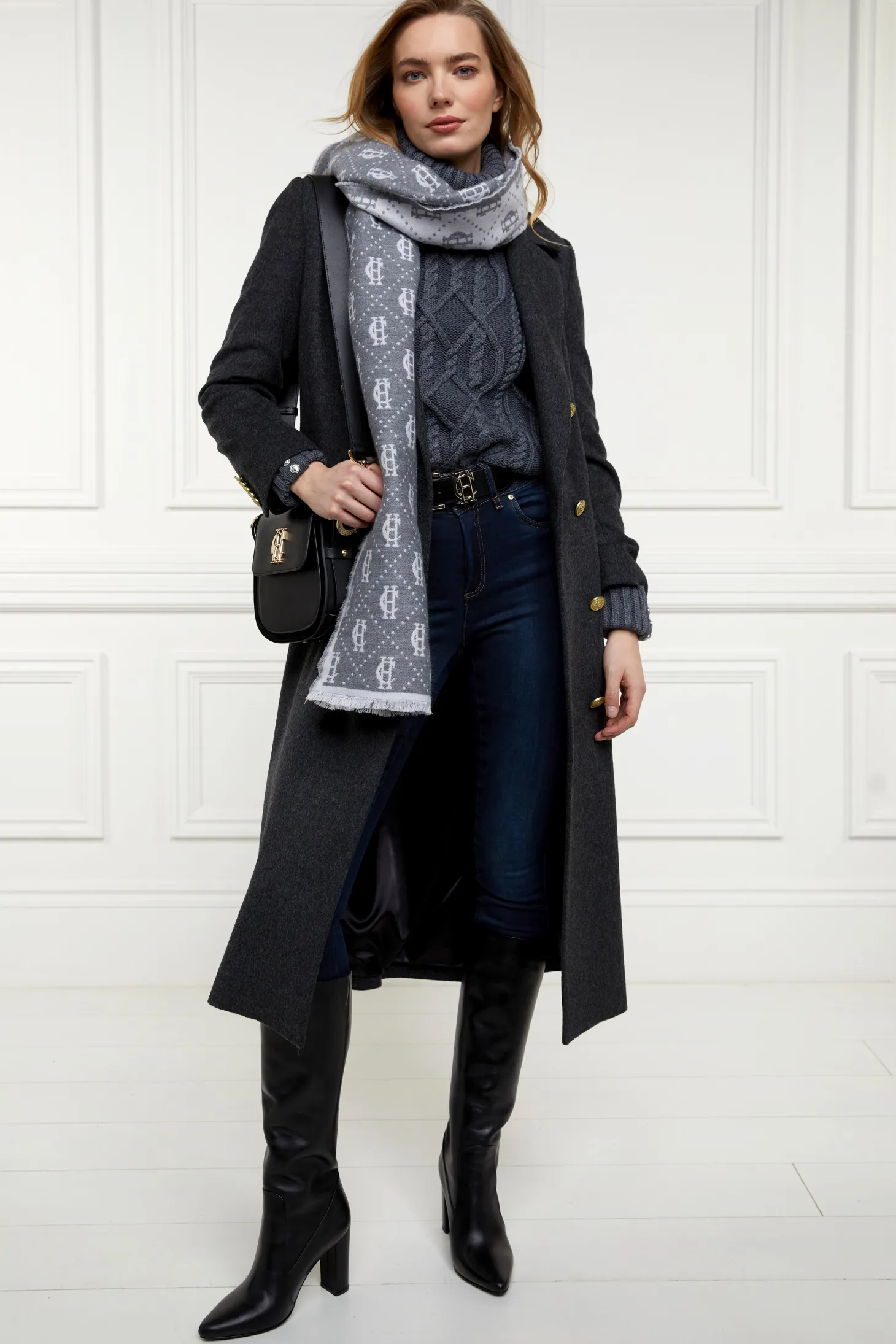 Lightweight Monogram Scarf (Grey Marl Cream)