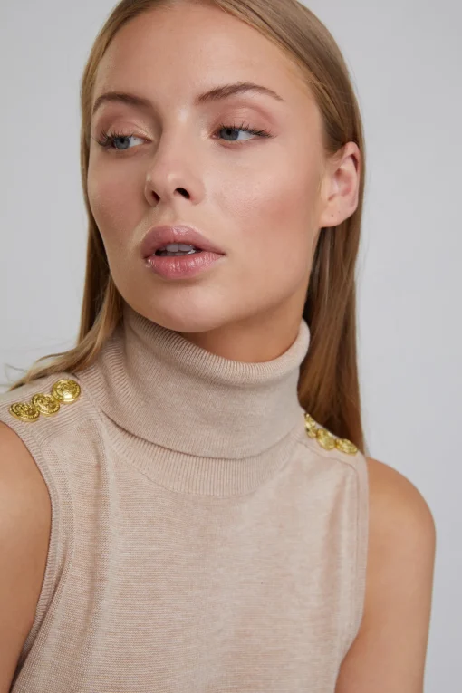 Luxury Sleeveless Roll Neck (Camel)