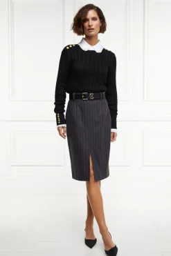 Mayfair Pencil Skirt (Charcoal Pinstripe)