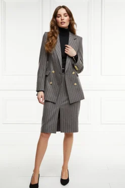 Mayfair Pencil Skirt (Soft Grey Pinstripe)