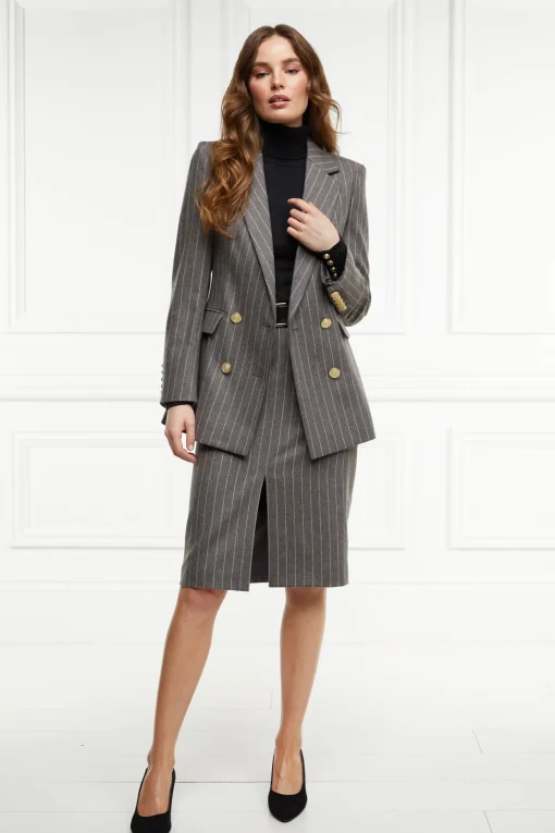 Mayfair Pencil Skirt (Soft Grey Pinstripe)