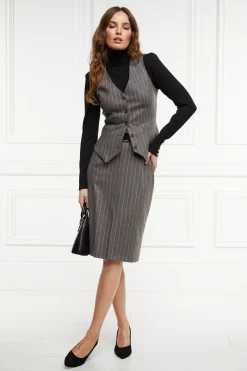 Mayfair Pencil Skirt (Soft Grey Pinstripe)