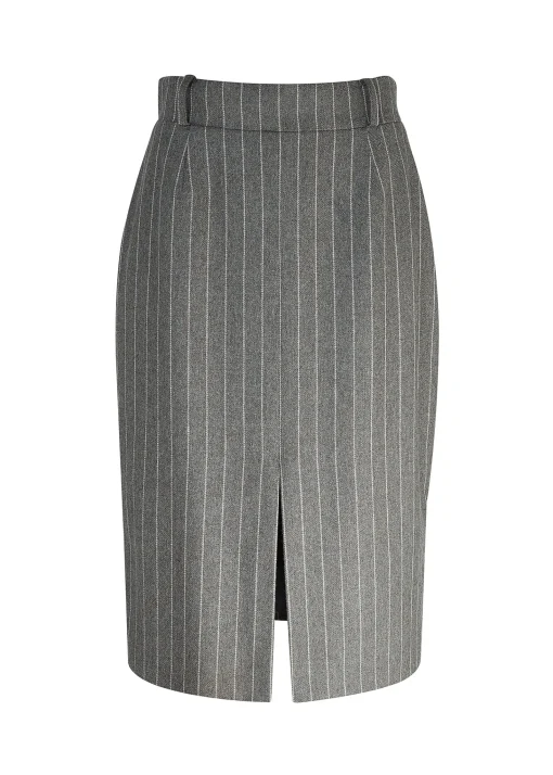 Mayfair Pencil Skirt (Soft Grey Pinstripe)