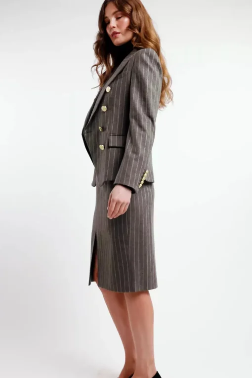 Mayfair Pencil Skirt (Soft Grey Pinstripe)