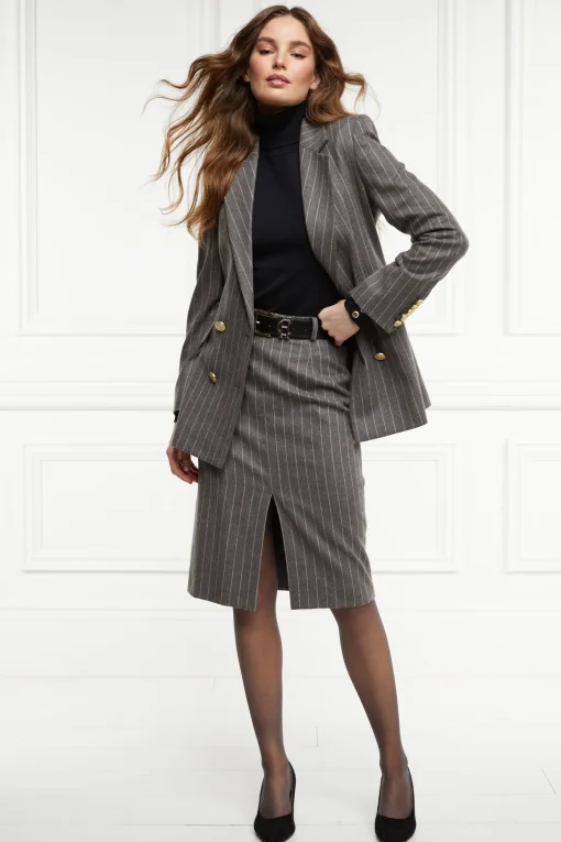 Mayfair Pencil Skirt (Soft Grey Pinstripe)