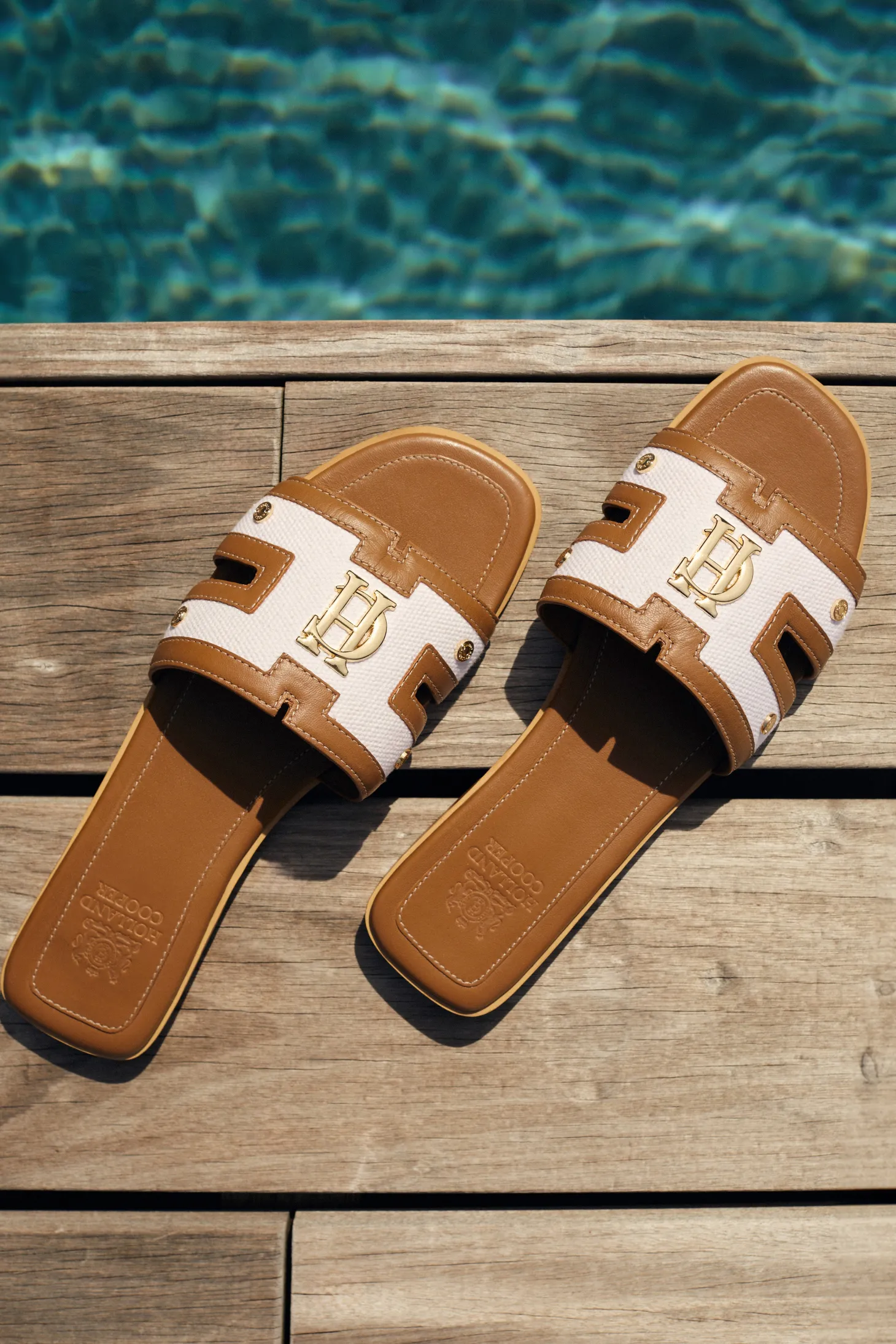 Monogram Slides (Tan Canvas)