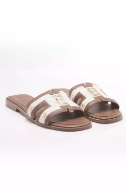 Monogram Slides (Tan Canvas)