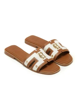 Monogram Slides (Tan Canvas)