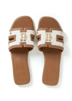 Monogram Slides (Tan Canvas)